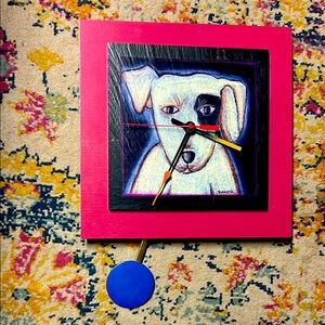 Colorful Dog Art Wall Clock - Pink Cloud Gallery Paper Petals Edition